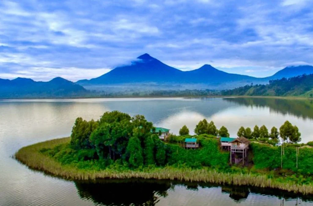 The Stunning View of Mount Muhabura from Lake Mutanda